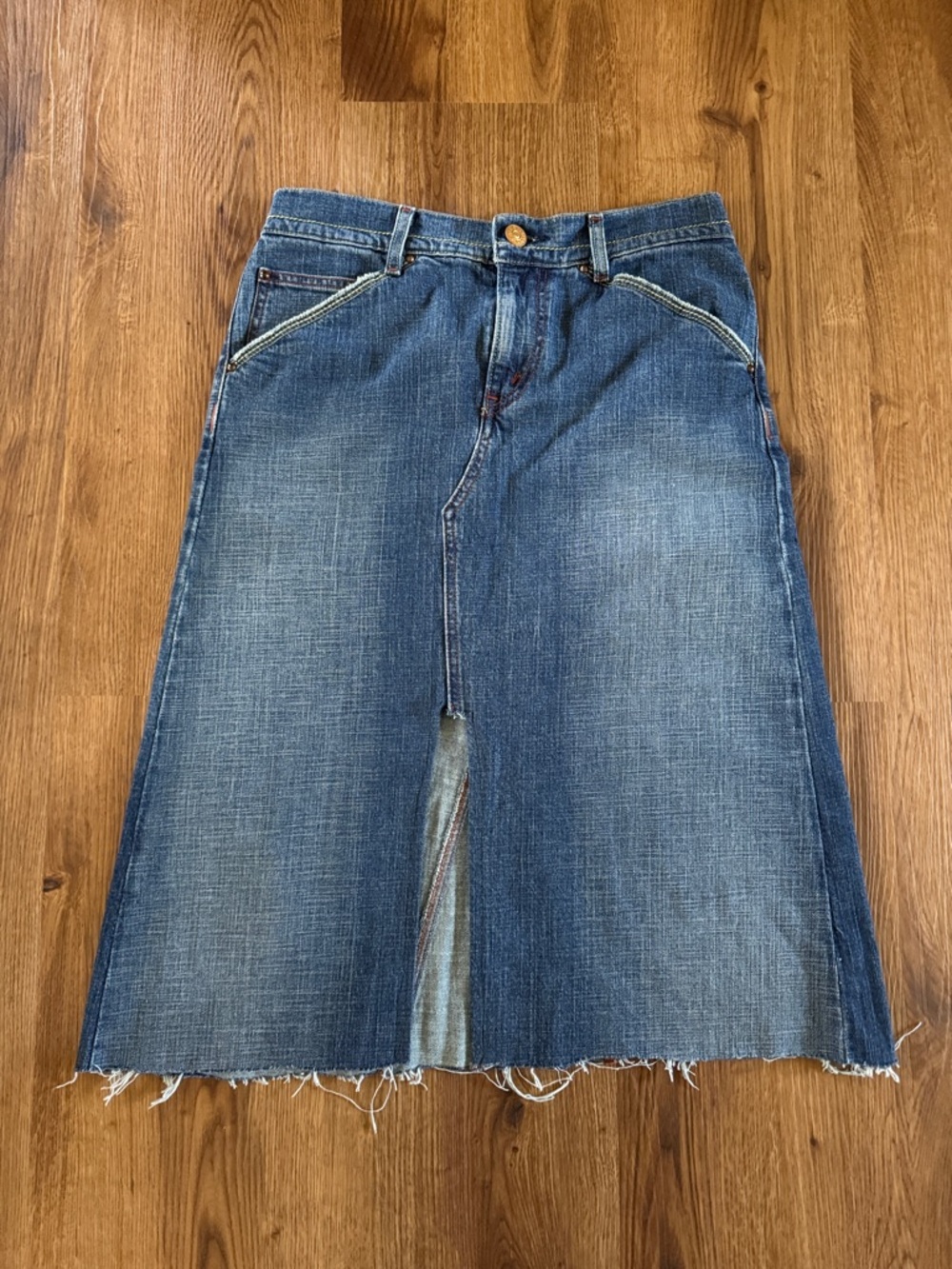 Levi's Blue Denim Midi Skirt with Front Slit Size 11M